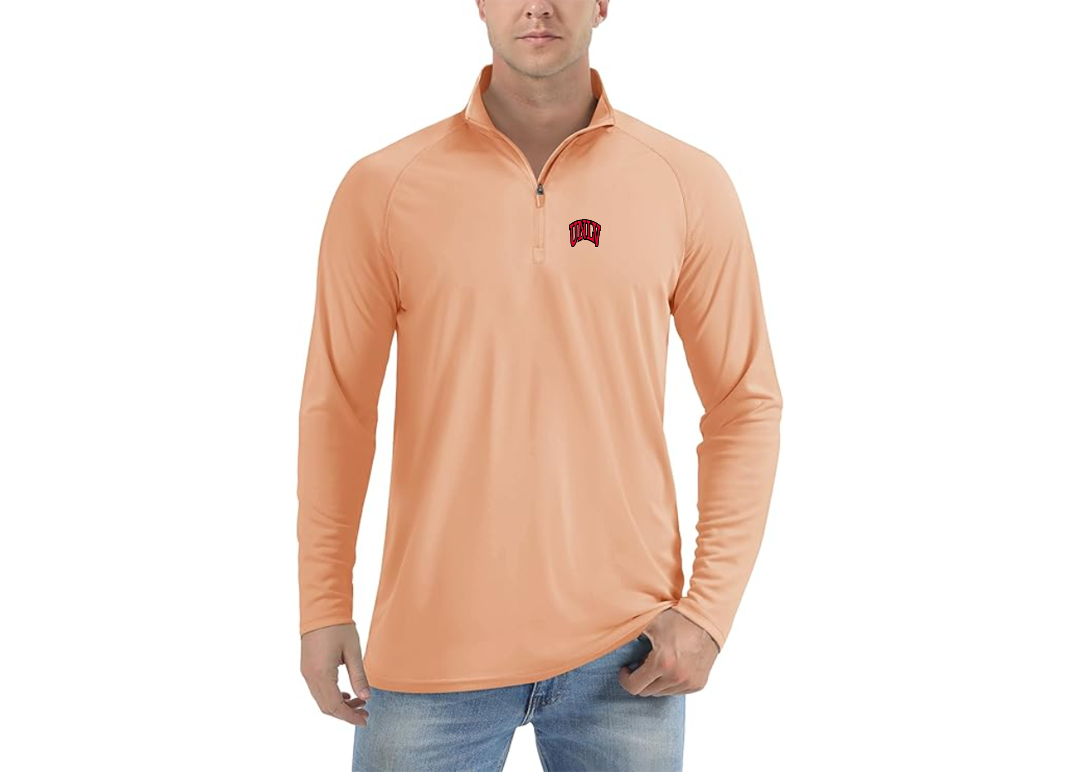 SweatRo Men's UNLV Rebels Lightweight Quarter-Zip Athletic Shirt Long Sleeve Performance Wear