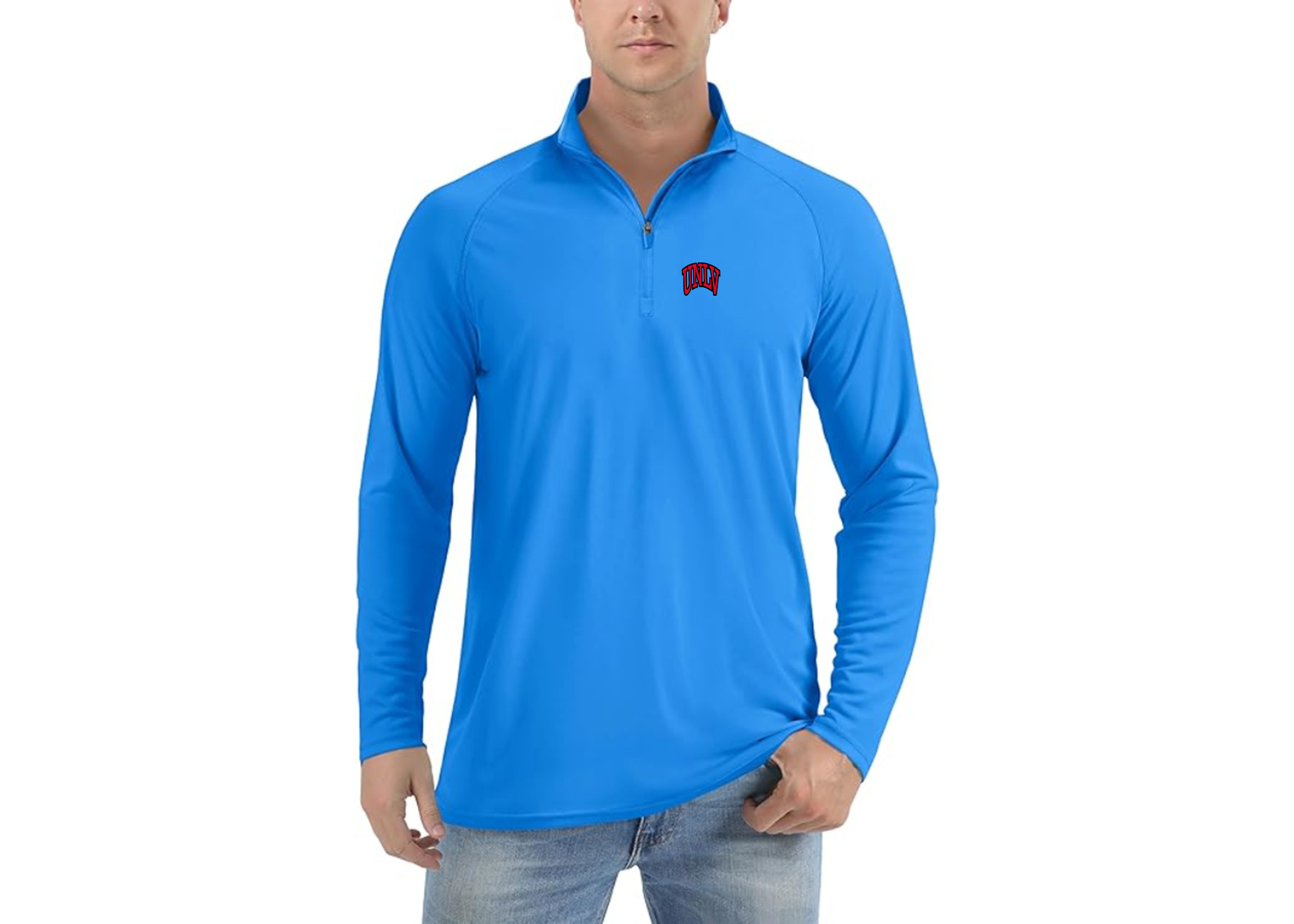 SweatRo Men's UNLV Rebels Lightweight Quarter-Zip Athletic Shirt Long Sleeve Performance Wear