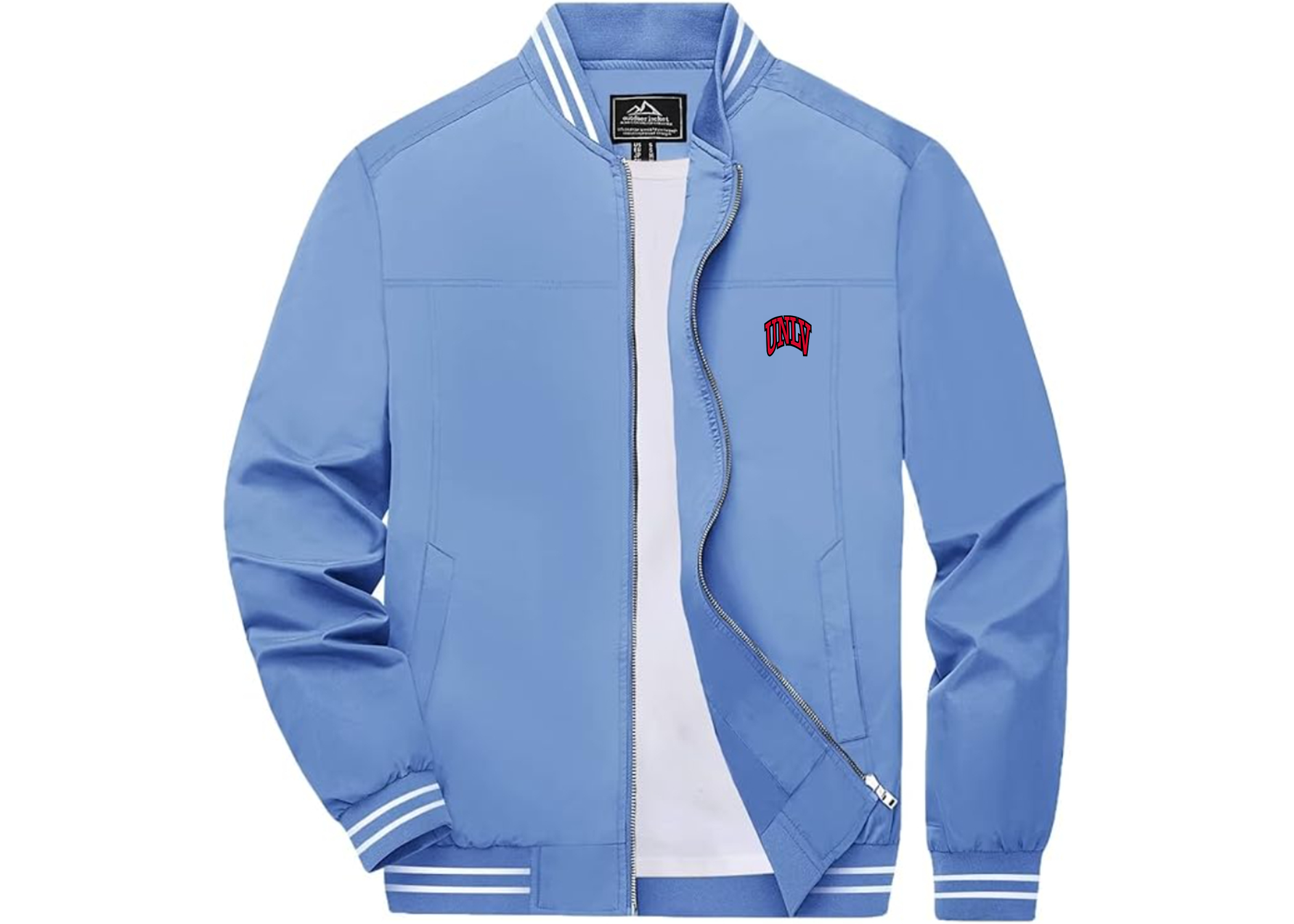 SweatRo Men's UNLV Rebels Lightweight Zip-Up Bomber Jacket with Ribbed Collar and Cuffs
